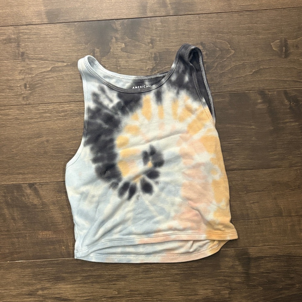 American Eagle Outfitters Tie-Dye Tank Top - Black, Orange, Cream